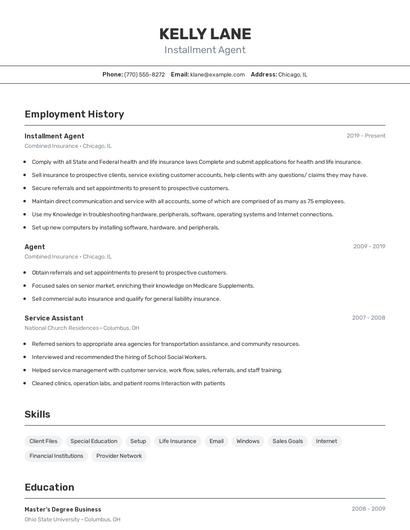 Installment Agent Resume