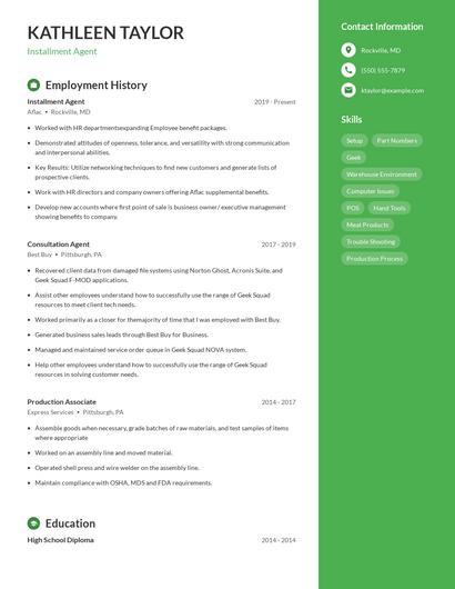 Installment Agent Resume