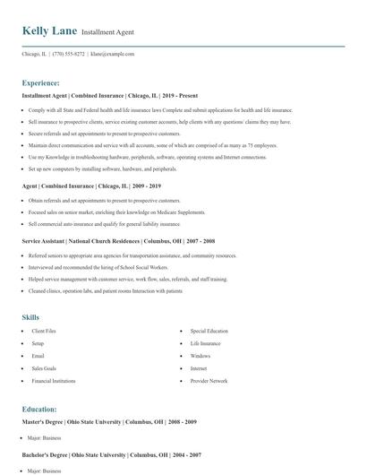 Installment Agent Resume