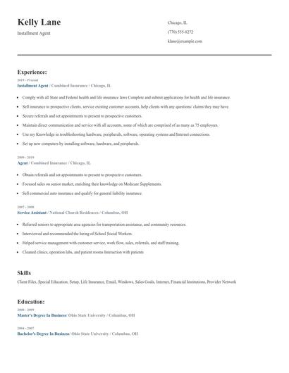 Installment Agent Resume