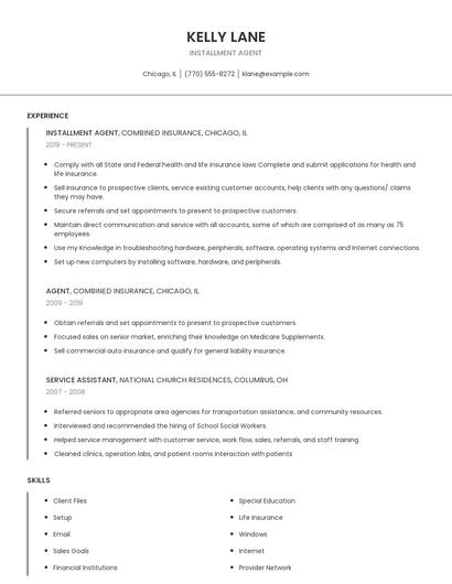 Installment Agent Resume