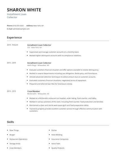 Installment Loan Collector Resume