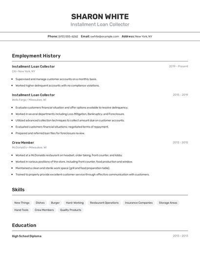 Installment Loan Collector Resume
