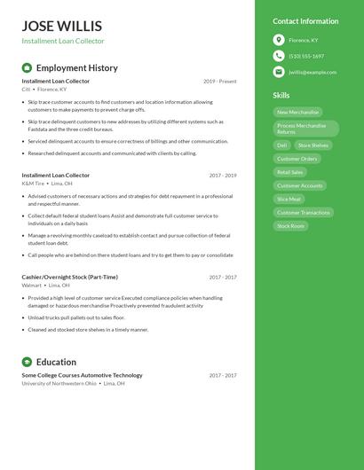 Installment Loan Collector Resume