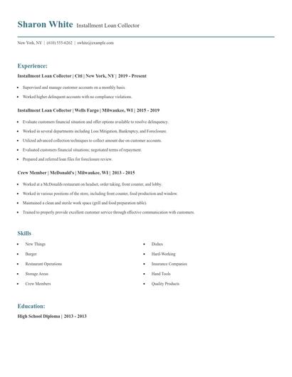 Installment Loan Collector Resume