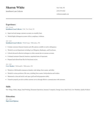 Installment Loan Collector Resume