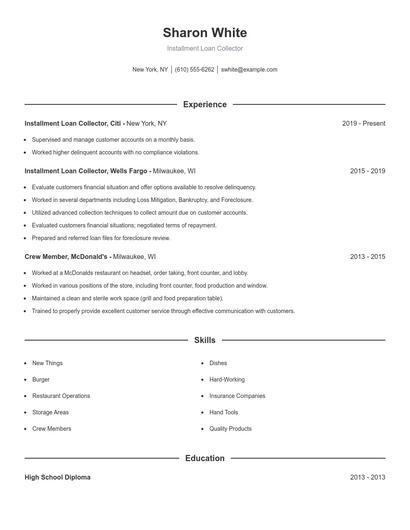 Installment Loan Collector Resume