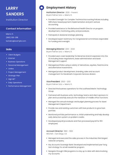 Institution Director Resume