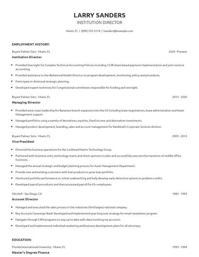 Institution Director Resume