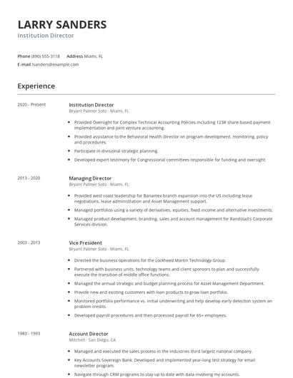 Institution Director Resume