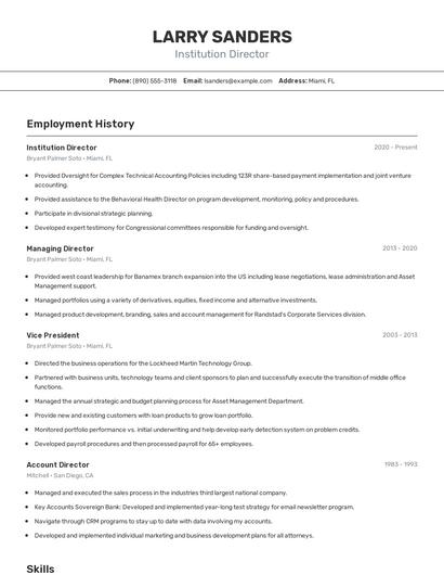 Institution Director Resume