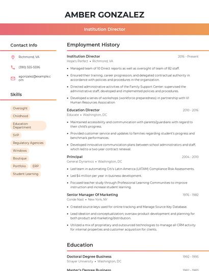 Institution Director Resume