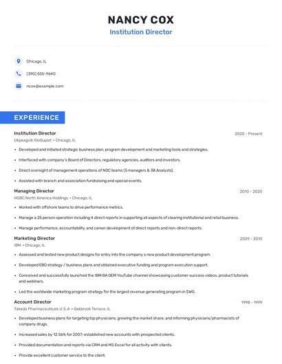 Institution Director Resume
