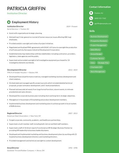 Institution Director Resume