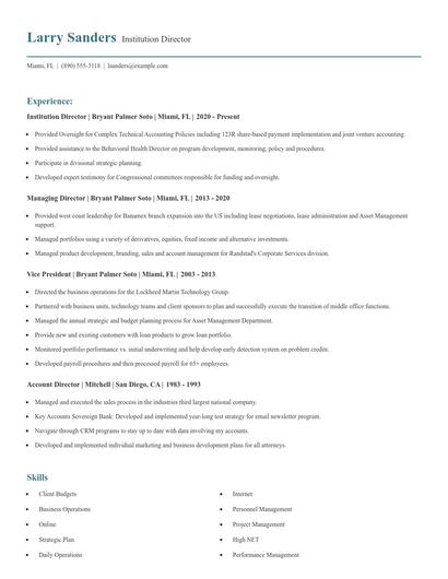 Institution Director Resume