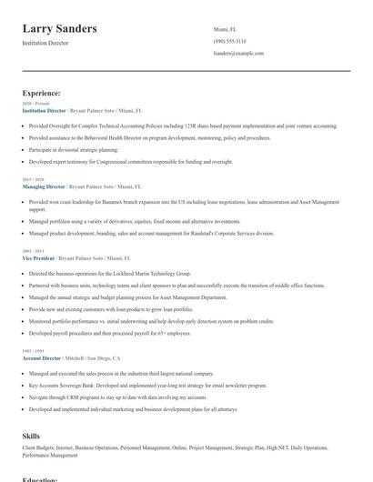 Institution Director Resume