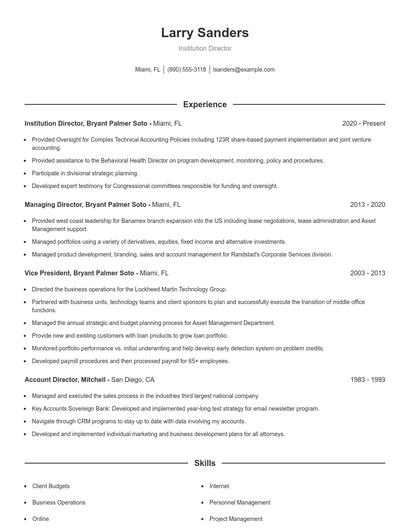 Institution Director Resume
