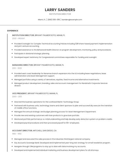 Institution Director Resume