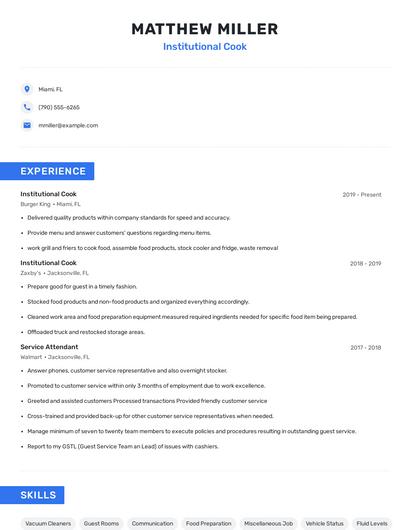 Institutional Cook Resume