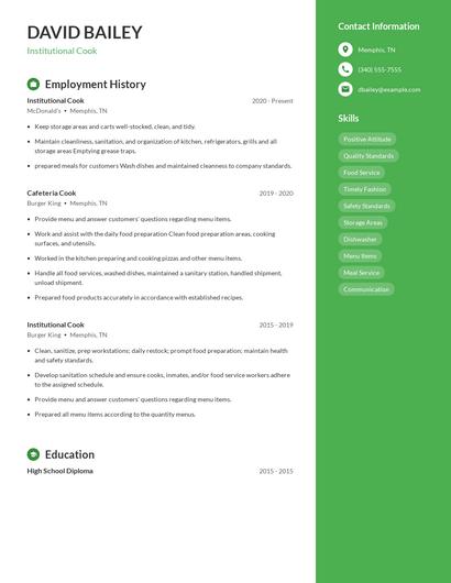 Institutional Cook Resume