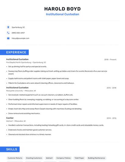 Institutional Custodian Resume