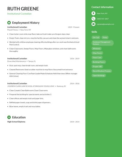 Institutional Custodian Resume