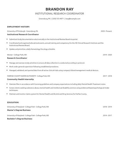 Institutional Research Coordinator Resume