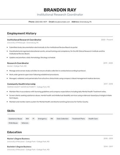 Institutional Research Coordinator Resume
