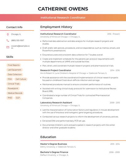 Institutional Research Coordinator Resume