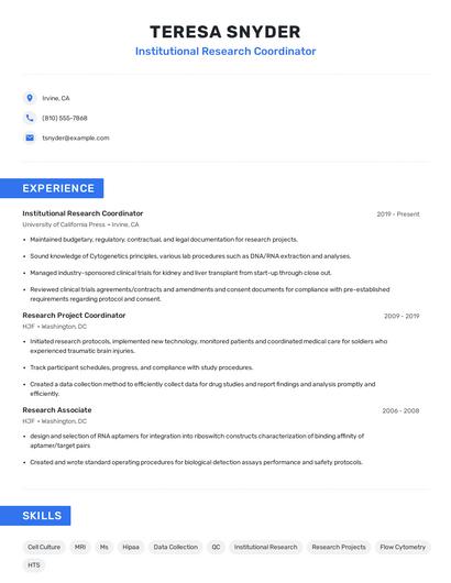 Institutional Research Coordinator Resume