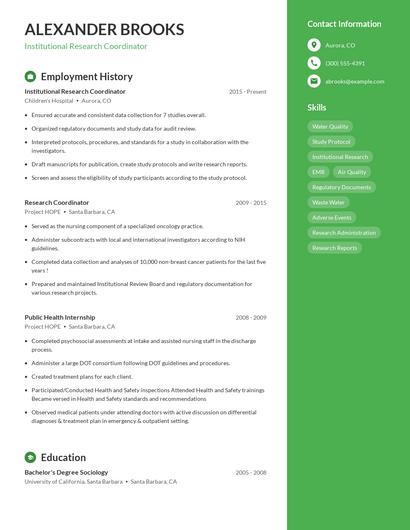 Institutional Research Coordinator Resume