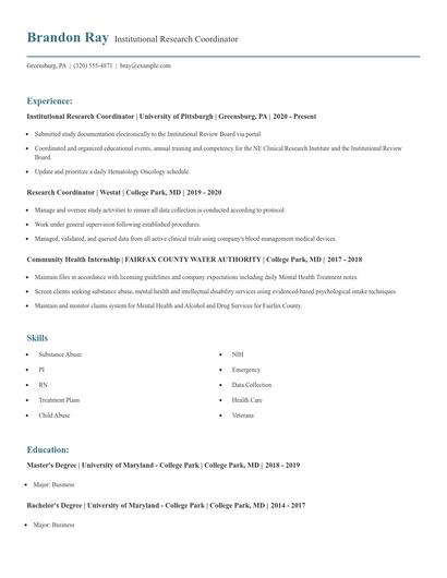 Institutional Research Coordinator Resume