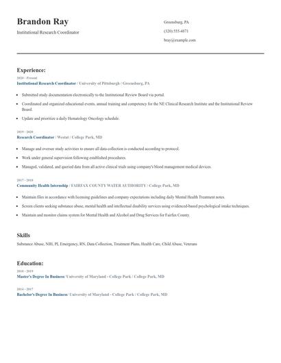Institutional Research Coordinator Resume