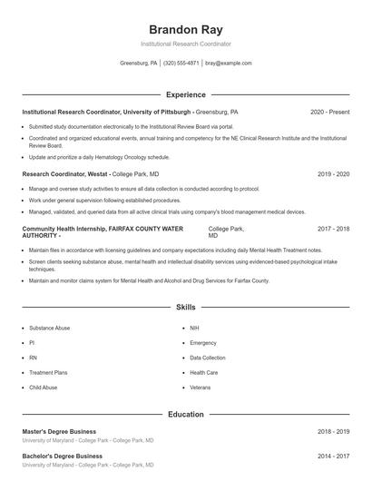 Institutional Research Coordinator Resume