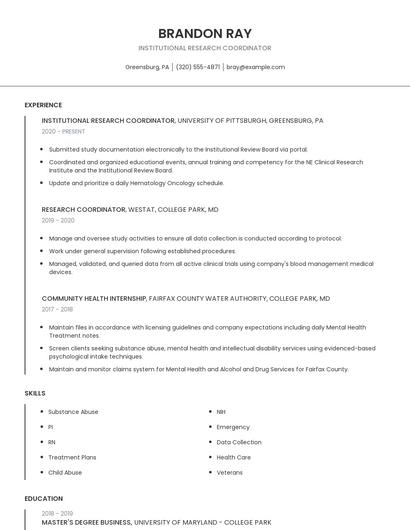 Institutional Research Coordinator Resume