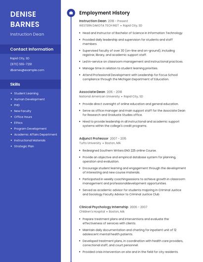 Instruction Dean Resume