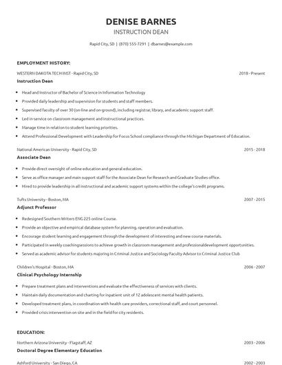 Instruction Dean Resume