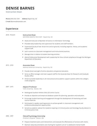 Instruction Dean Resume