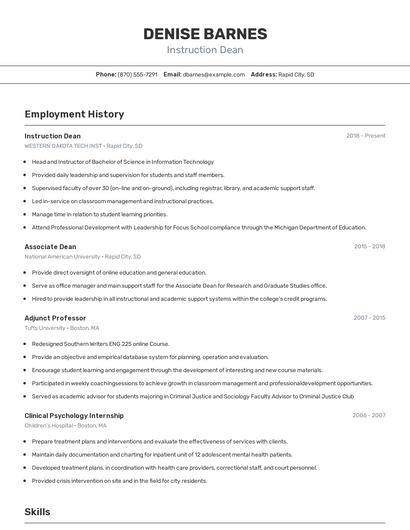 Instruction Dean Resume