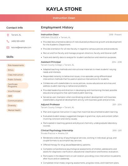 Instruction Dean Resume