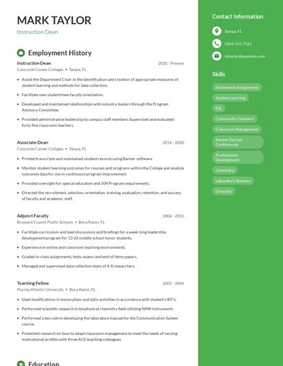 Instruction Dean Resume