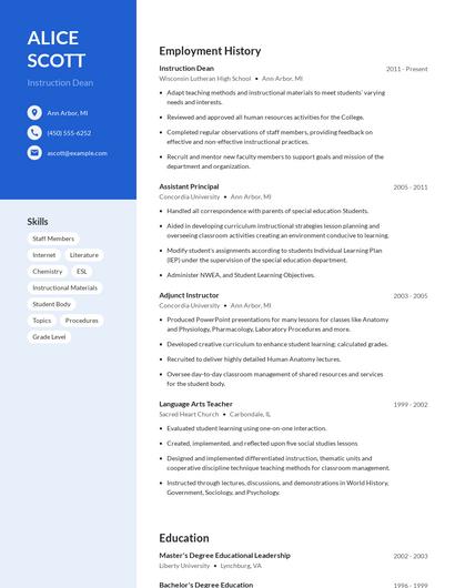 Instruction Dean Resume
