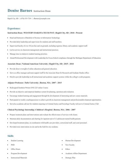 Instruction Dean Resume