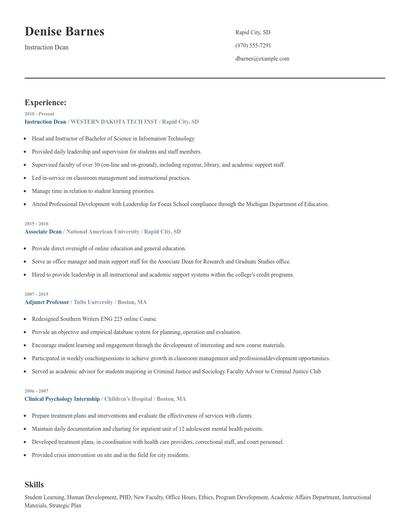 Instruction Dean Resume