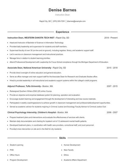 Instruction Dean Resume