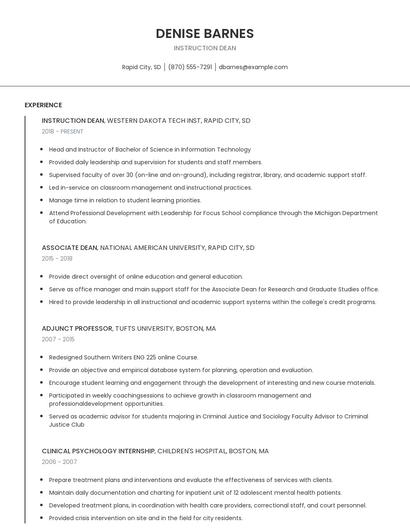 Instruction Dean Resume