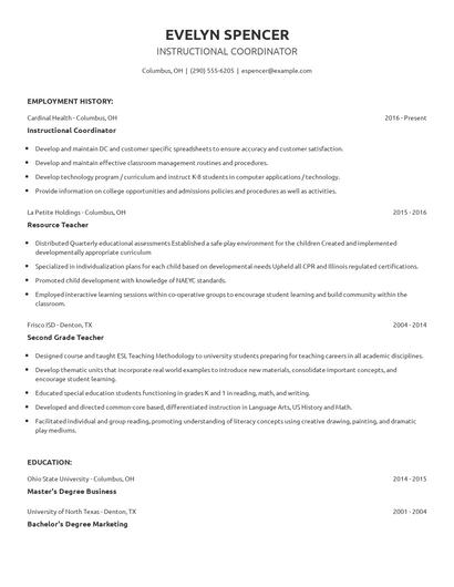 Instructional Coordinator Resume