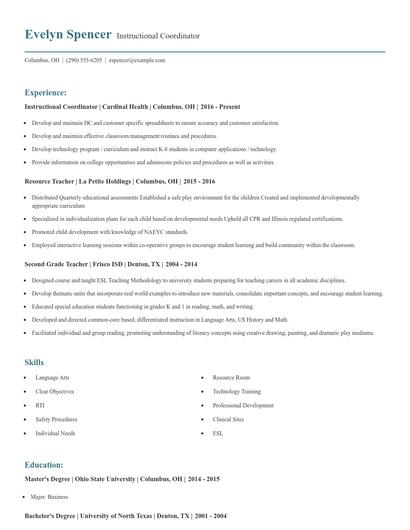 Instructional Coordinator Resume