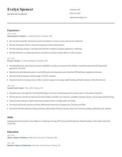 Instructional Coordinator Resume