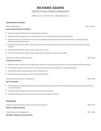 Instructional Design Consultant Resume